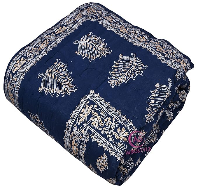Image of EMIOUR 400 TC Pure Cotton Soft Jaipuri AC Quilt /Razai /Rajai Floral Print,Jaipuri Razai Cotton Quilt for Winter,Lightwieght Jaipuri Razai (Design 15, Double Bed)