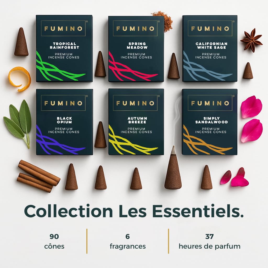 Fumino Encens Cone Naturels Faits Maison Lot 6 boîtes 90 cônes Masala Agarbatti Joss