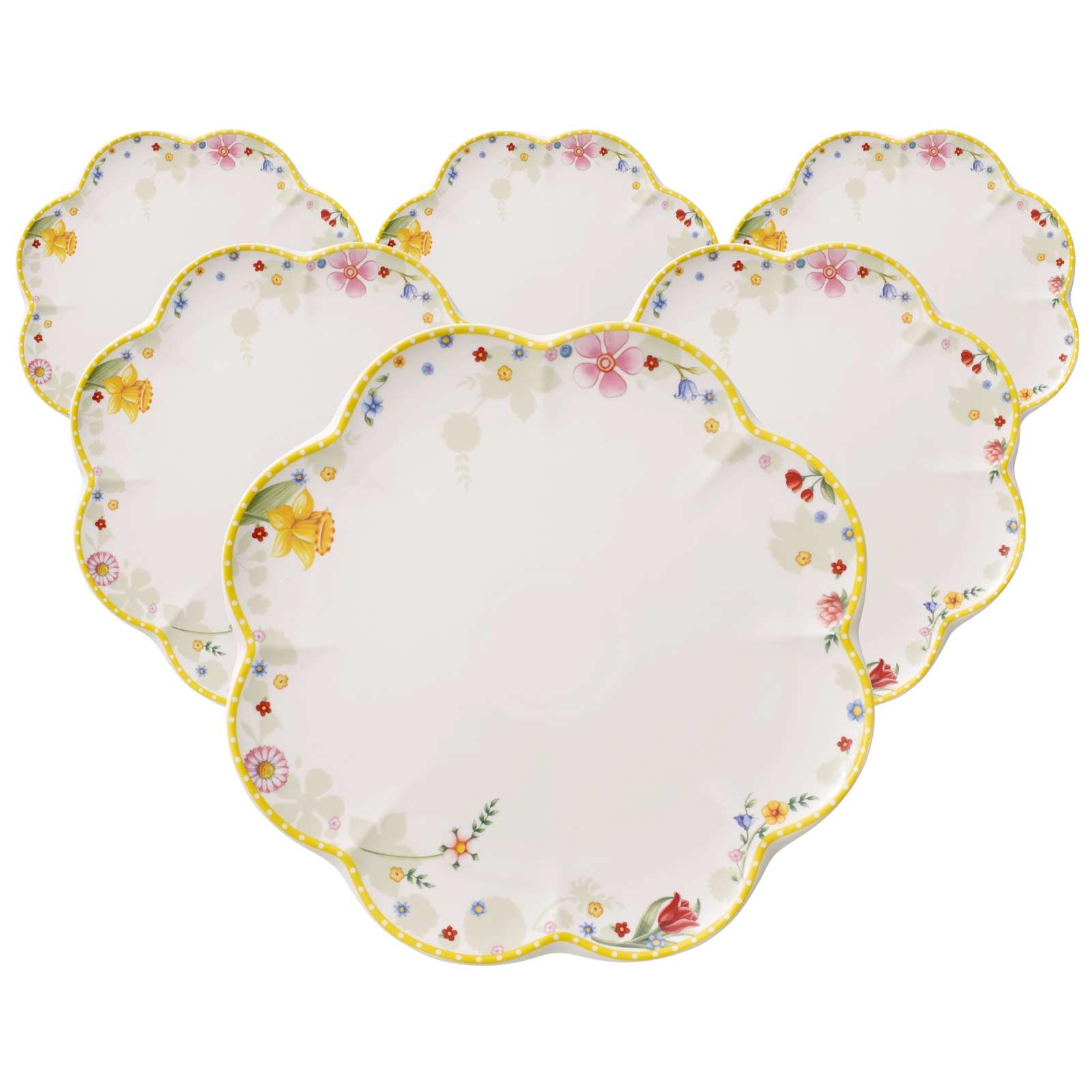 Villeroy & Boch Spring Awakening Speiseteller 6er Set, 27 cm, Porzellan, Weiß/Bunt
