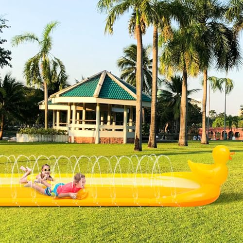 Foilswirl 20ft 3D Duck Slip Water Slide Double Lane Lawn Water Slides 3 Sided Safe Fence Heavy Duty Inflatable with 2 Bodyboards and Sprinkler for Boy Girl Outdoor Backyard Play - Thumbnail 5