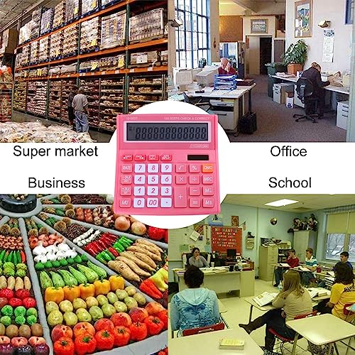 Office Desk Calculator 12 Digits with Solar Power and Easy to Read HD LCD Display, Big Buttons, for Financial Affairs,Home, Office, School, Class and Business,with Battery（Pink） - Thumbnail 6