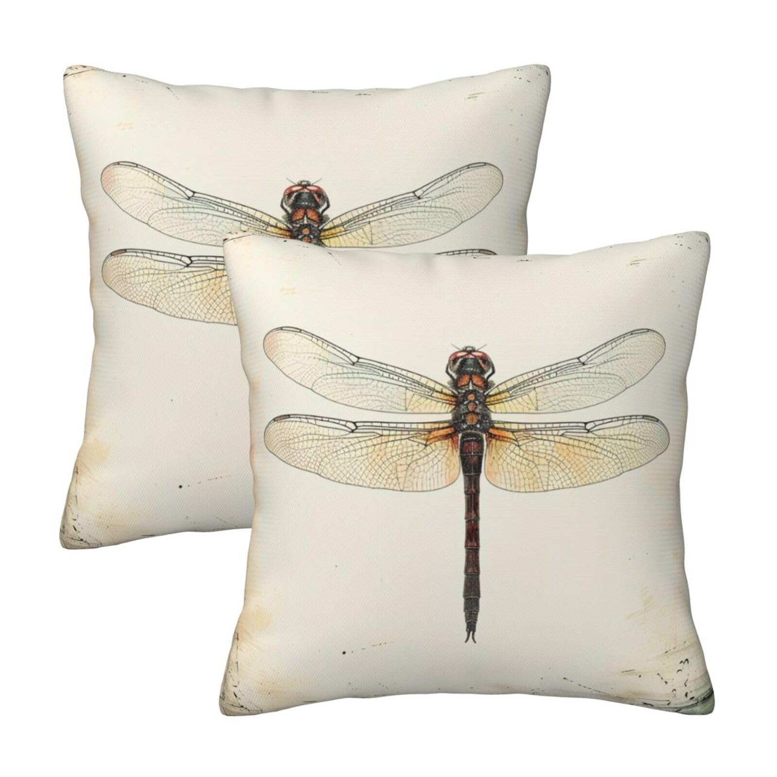 kkvhhyuo Dragonfly Print Pillow Covers Set of 2, Square Decorative Cushion Covers with Hidden Zipper, Throw Pillow Cases for Living Room Sofa Bed Chair, 45x45 cm