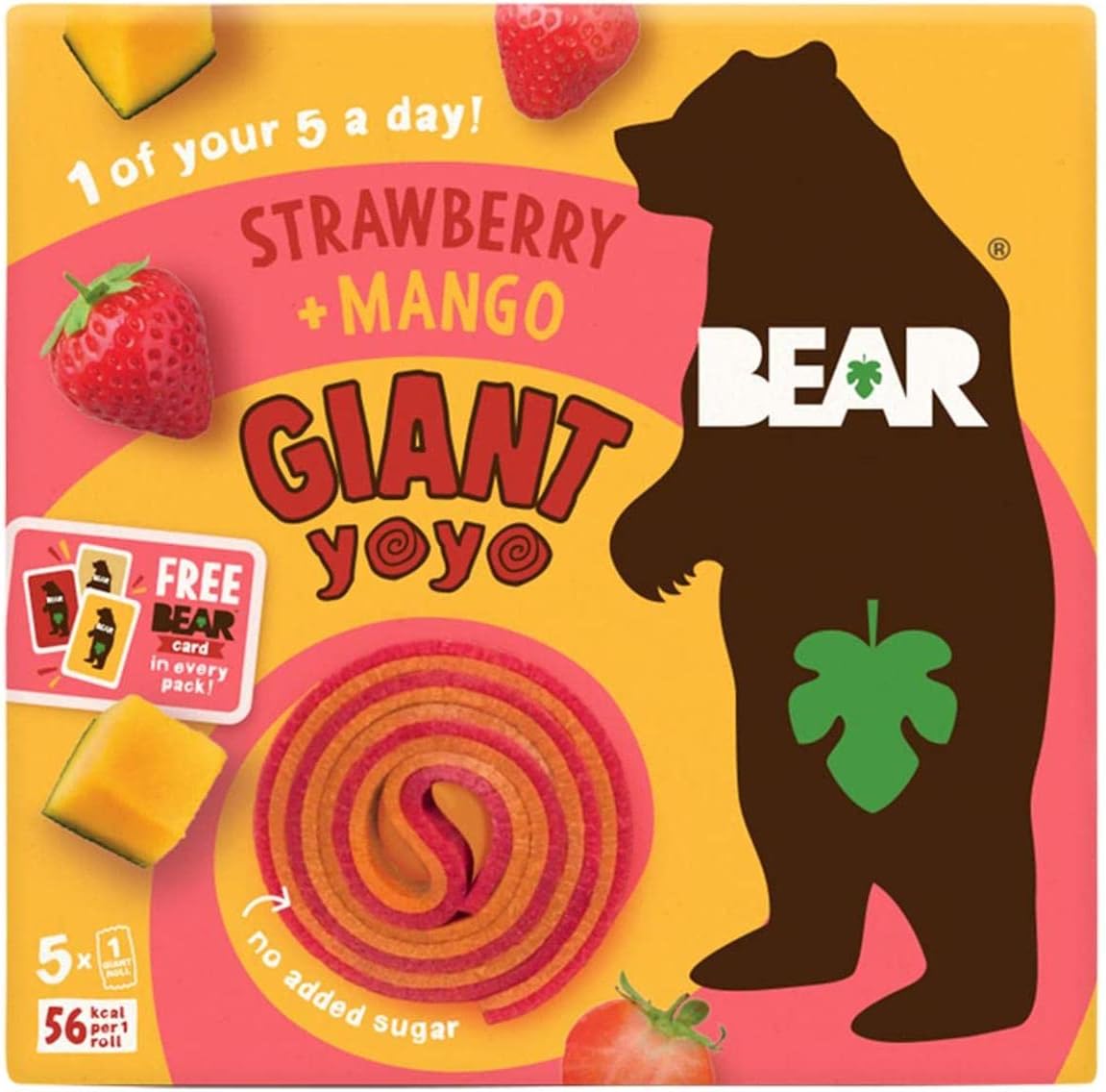 BEAR GIANT Strawberry & Mango Yoyos - Dried Fruit Rolls - Healthy - Vegan - 20g (5 packs)