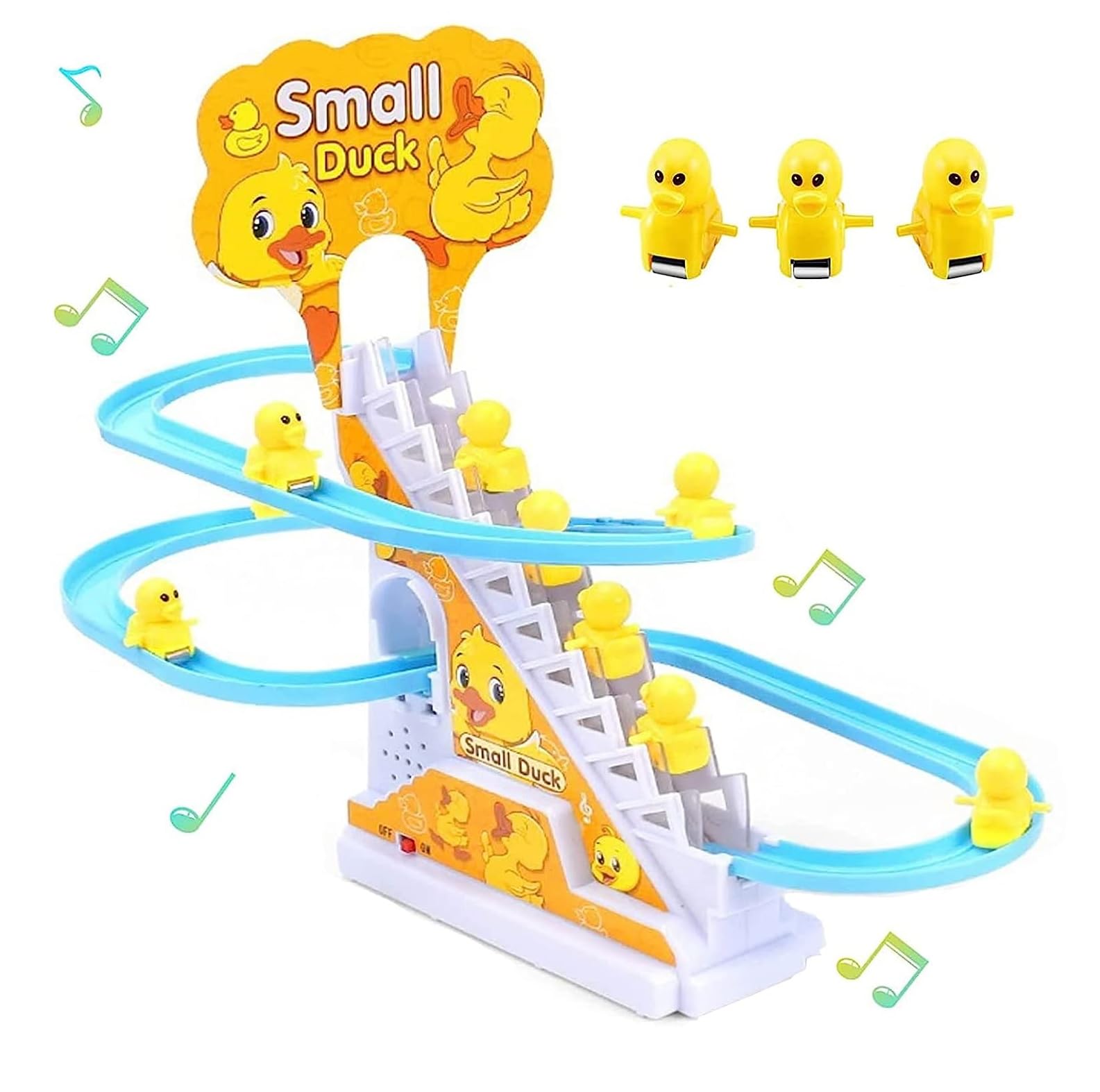 BAREPEPE Small Ducks Climbing Toys, Electric Ducks Chasing Race Track Game Set, Playful Roller Coaster Toy with 3 Duck Music Button, Fun Duck Stair Climbing Toy for Toddlers and Kids