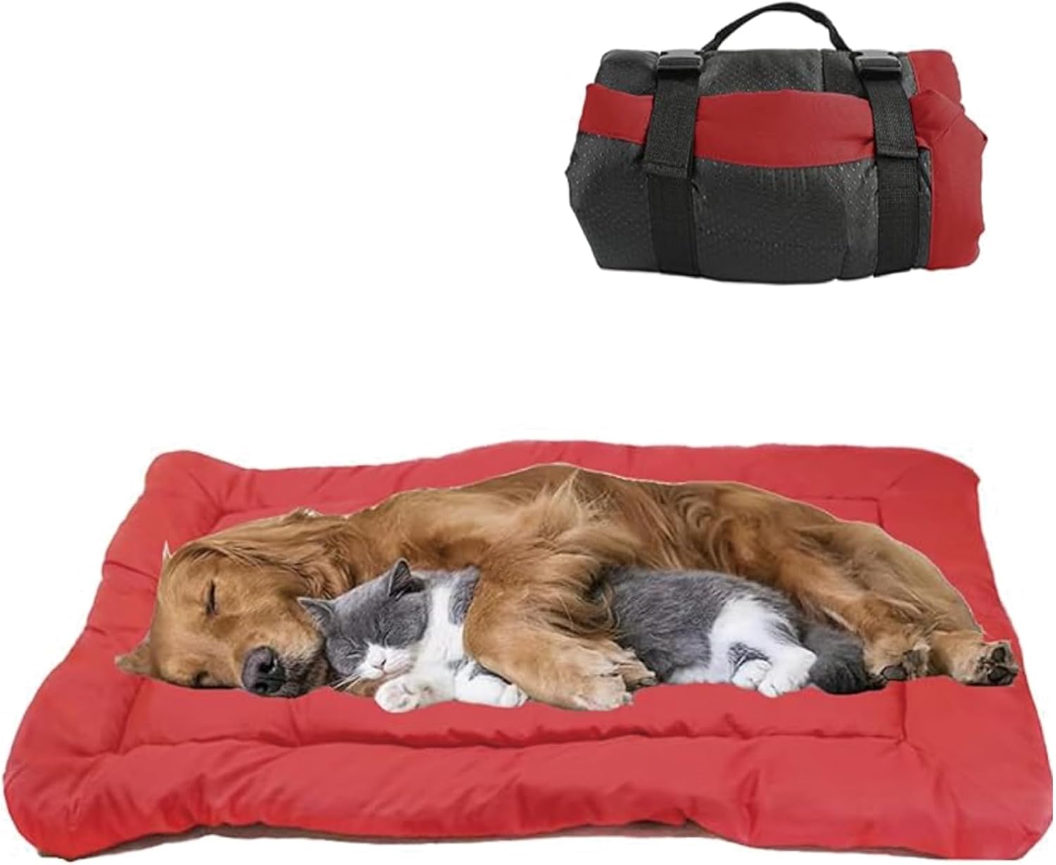 YOFANG 36"x25" Outdoor Travel Dog Bed,Portable Crate Mat Waterproof Anti-Slip, Kennel Pad Washable,Pet Camping Beds Ripstop 1200D Nylon Fabric,Easy to Clean for for Large Medium Dogs or Cats,Red Red 36.0"L x 25.0"W x 2.2"Th