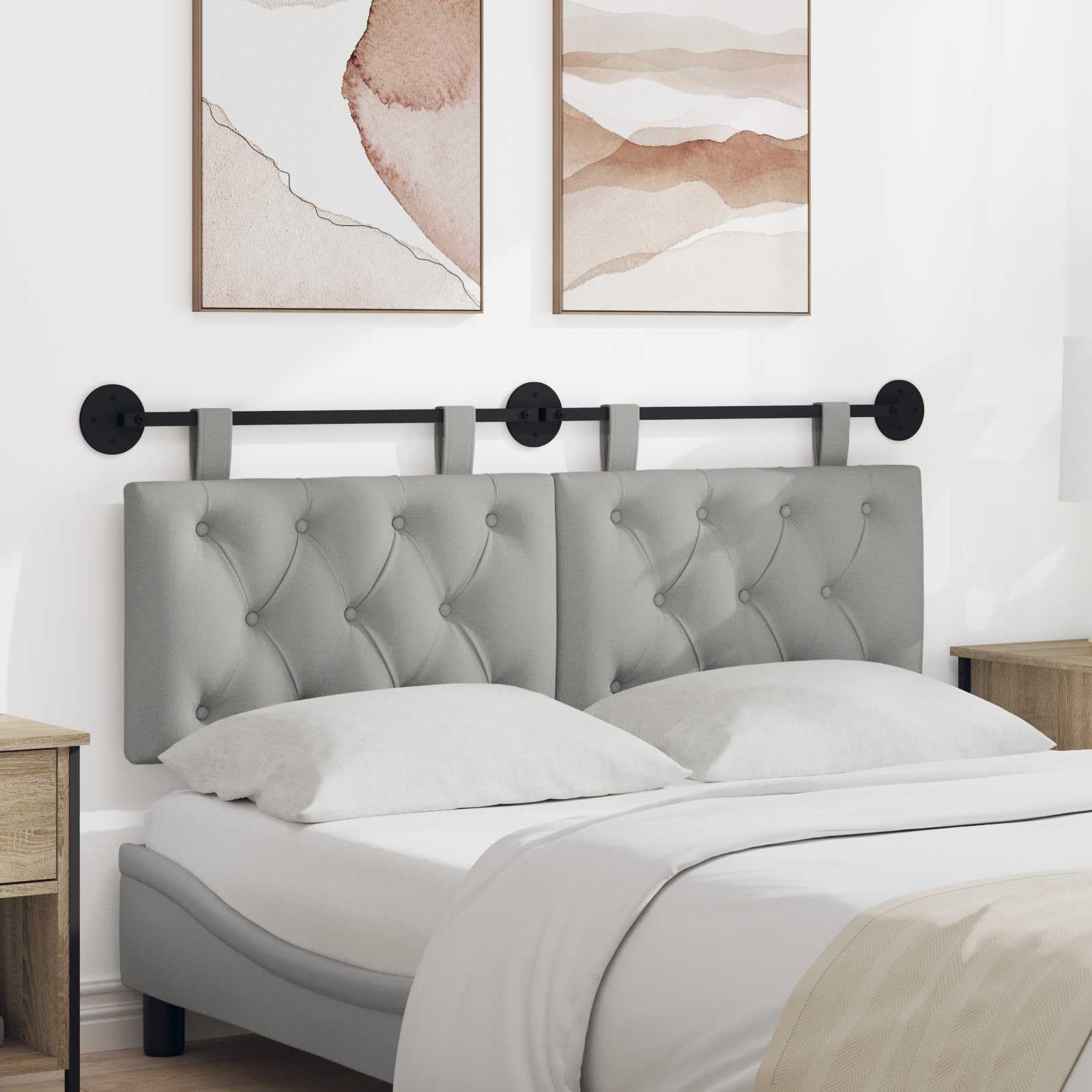 Cabecero colgante de tela gris nube con relleno de espuma, 130 x 55 x 7 cm, montaje en pared, juego de 2 unidades para dormitorio, habitación de invitados, cama individual, versátil como