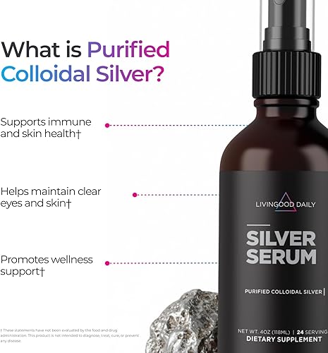 Miniatura 4 de Livingood Daily Colloidal Silver Liquid Spray, Purified Silver with Deionized Water for Daily Wellness Support, Oral Hygiene, Skin Care, Throat &