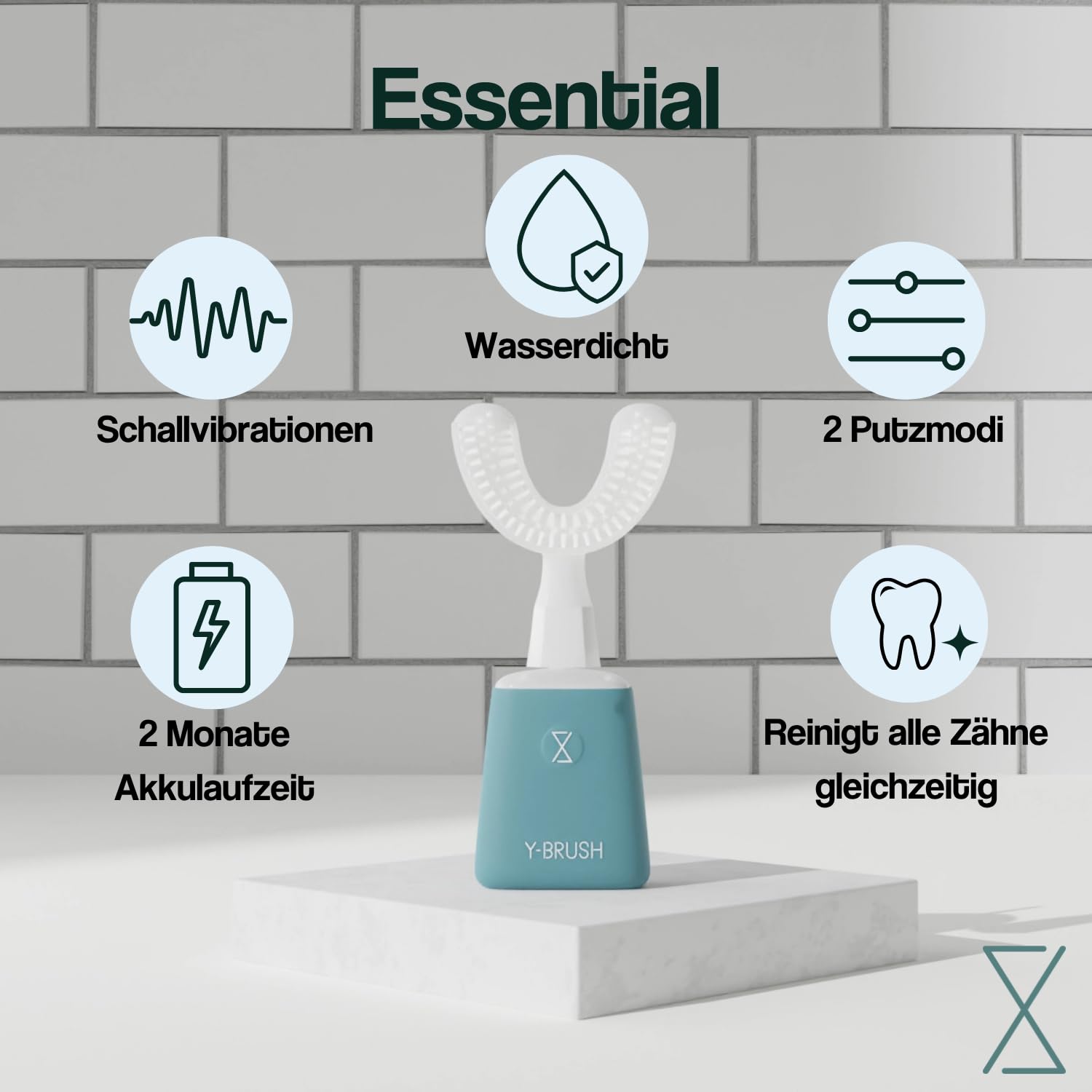 Y-Brush Essential U-Form Automatische Zahnbürste, Ganzer Mund, 3 Monate | U-förmige Zahnbürste, ganzer Mund | Von Zahnärzten | Biotech Dental, führend für Zahnimplantate in Europa | 3 Monate Akku