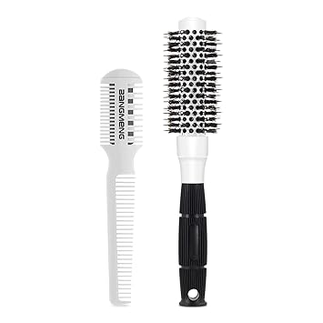 Round Brush for Blow Drying, 1 inch Small Round Barrel Brushes with Ball Tip, Boar Bristles Hair Brush, Nano Tech Thermal Ceramic Ionic, Double Edge Razor Comb for Hair Cutting Included