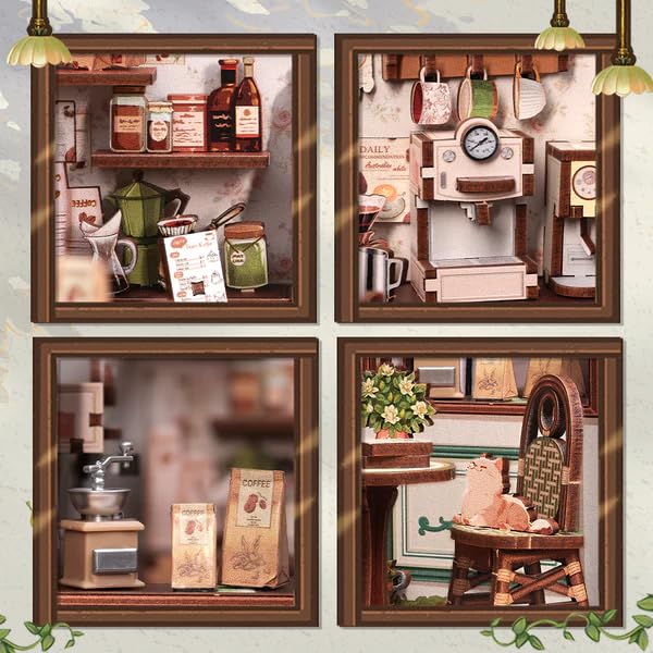 Image of Sunny Cafe Book Nook Kit with LED Light, DIY Miniature Cafe House Bookshelf Decor, 3D Wooden Puzzle Dollhouse for Adults, Teens & Beginners, Cozy Coffee Shop Gift (233 Parts)