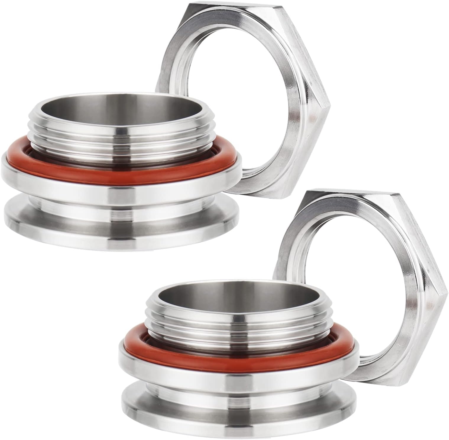 (2 pack) Hilangsan 1.5" Tri Clamp Weldless Bulkhead Stainless Steel Compression Bulkhead Fittings Homebrew Kettle Bulkhead 1.5 inch TC Bulkhead for Brew Kettle
