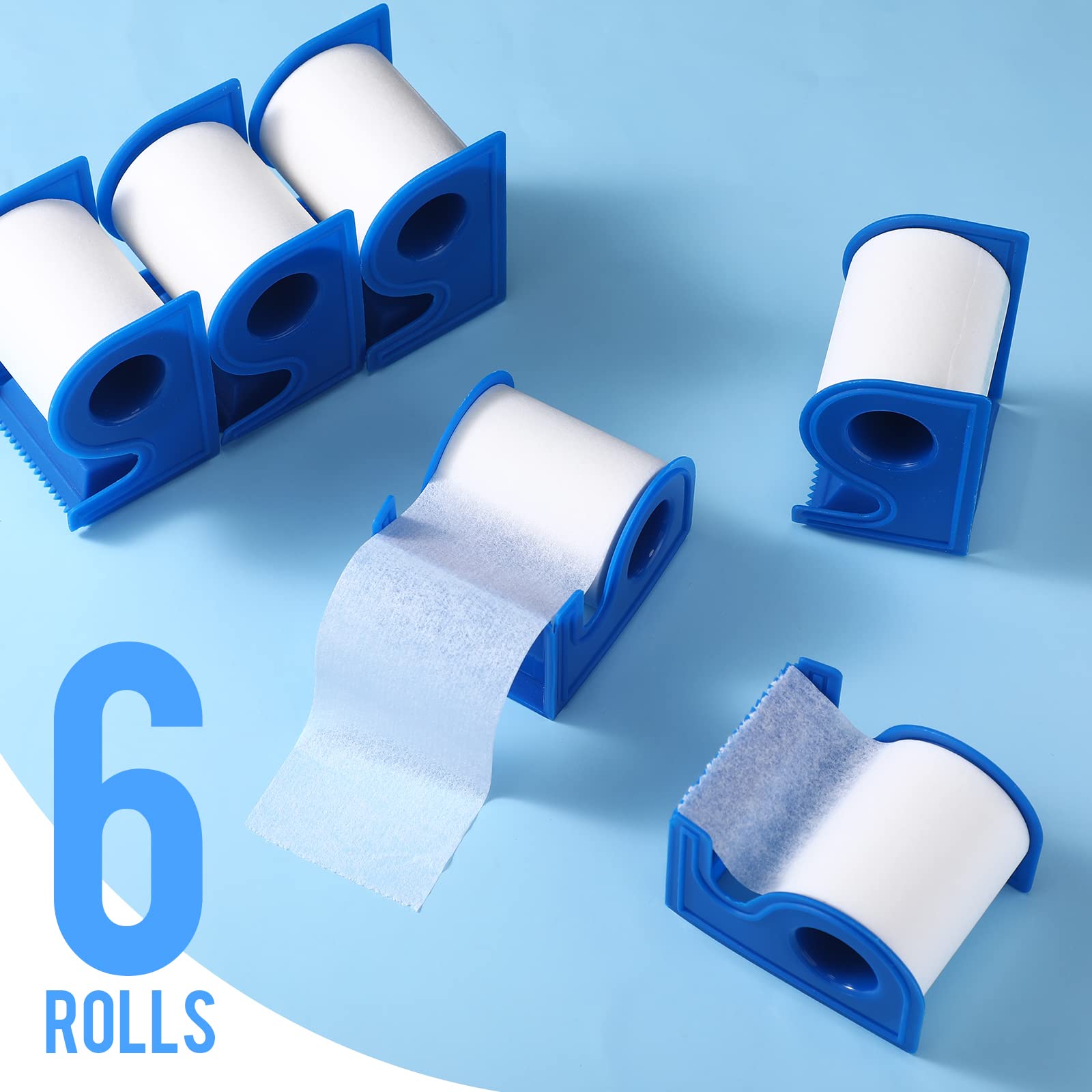 6 Sets Non Woven Fabric Tape with Dispenser 2 Inches 10 Yards First Aid Tape Waterproof Sensitive Skin Tape White Adhesive Bandage Tape