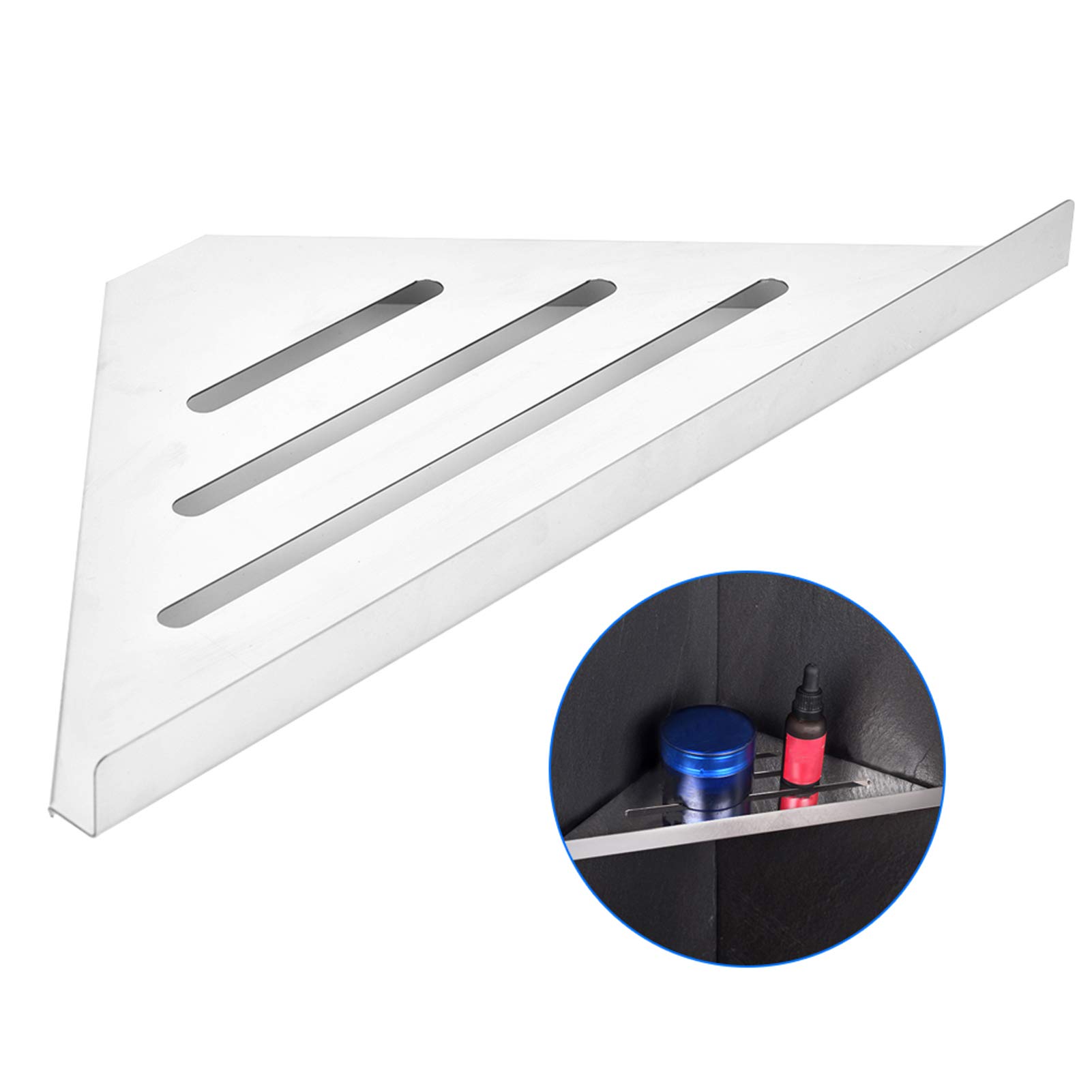 Mensola angolare triangolare per doccia, in acciaio inox, organizer salvaspazio per doccia, per la casa, soluzione angolare durevole ed elegante (01)