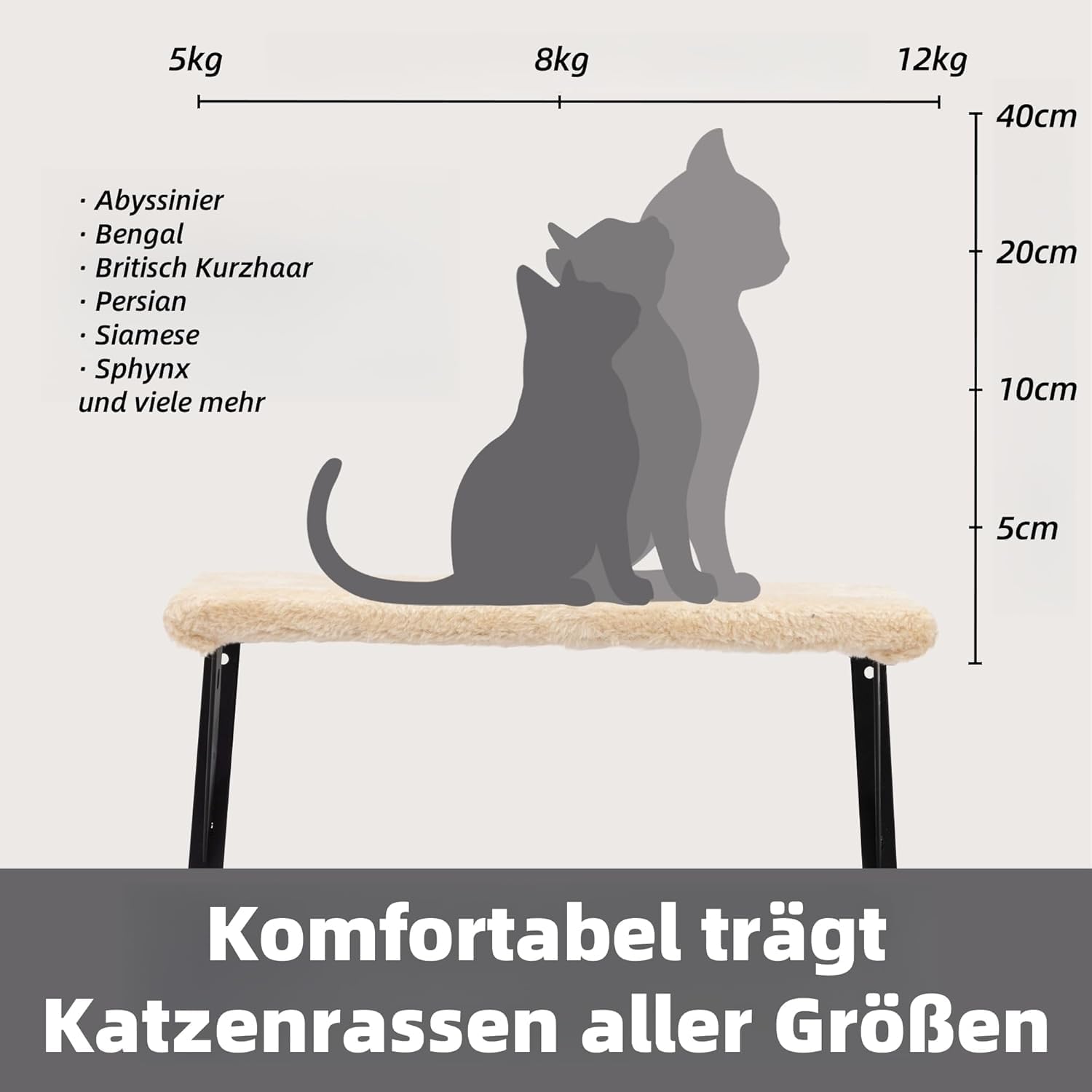 Katzen Kletterwand Set 5-teilig – Wandmontierte Katzenwand für Wohnungskatzen, mit Katzenhaus, Katzenbrücke, Kratzsäule & Kratzbrett, Platzsparend, beige