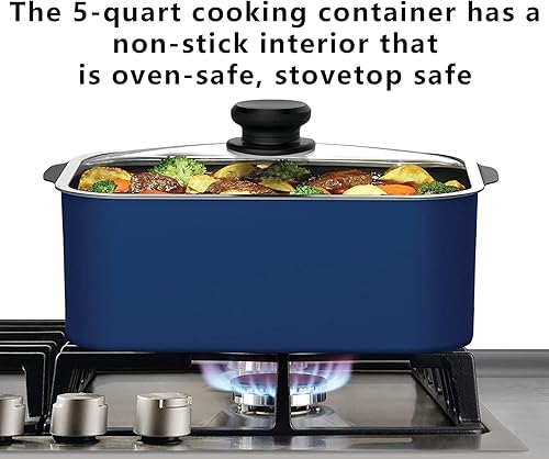 Miniatura 5 de Olla de cocción lenta antiadherente de 5 cuartos - Control de temperatura variable incluye tapa de viaje y funda de transporte térmica, color rojo