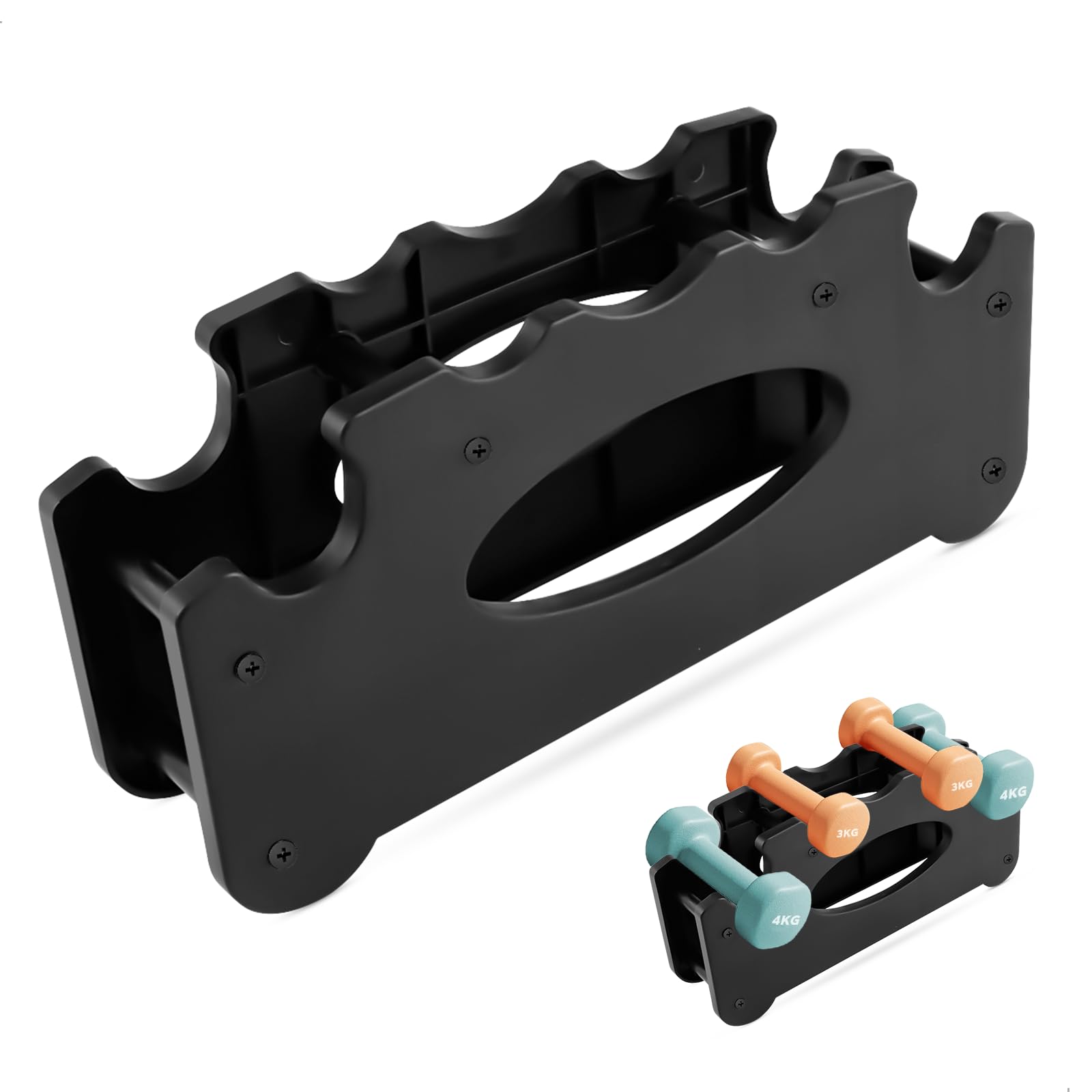 Soporte Mancuernas, Mancuernero, Compacto Soporte para Pesas, Soporte Pesas con Capacidad para 4 Mancuernas Pequeñas, Ideal para Gimnasios Domésticos, Doble Capa, Negro