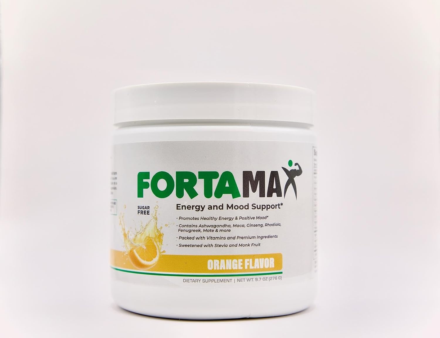 Energy and Mood Support – Citrus Orange Powder – Sugar-Free Daily Supplement with Ashwagandha, Maca, Rhodiola, Ginseng – Sweetened with Stevia & Monk Fruit – 30 Servings