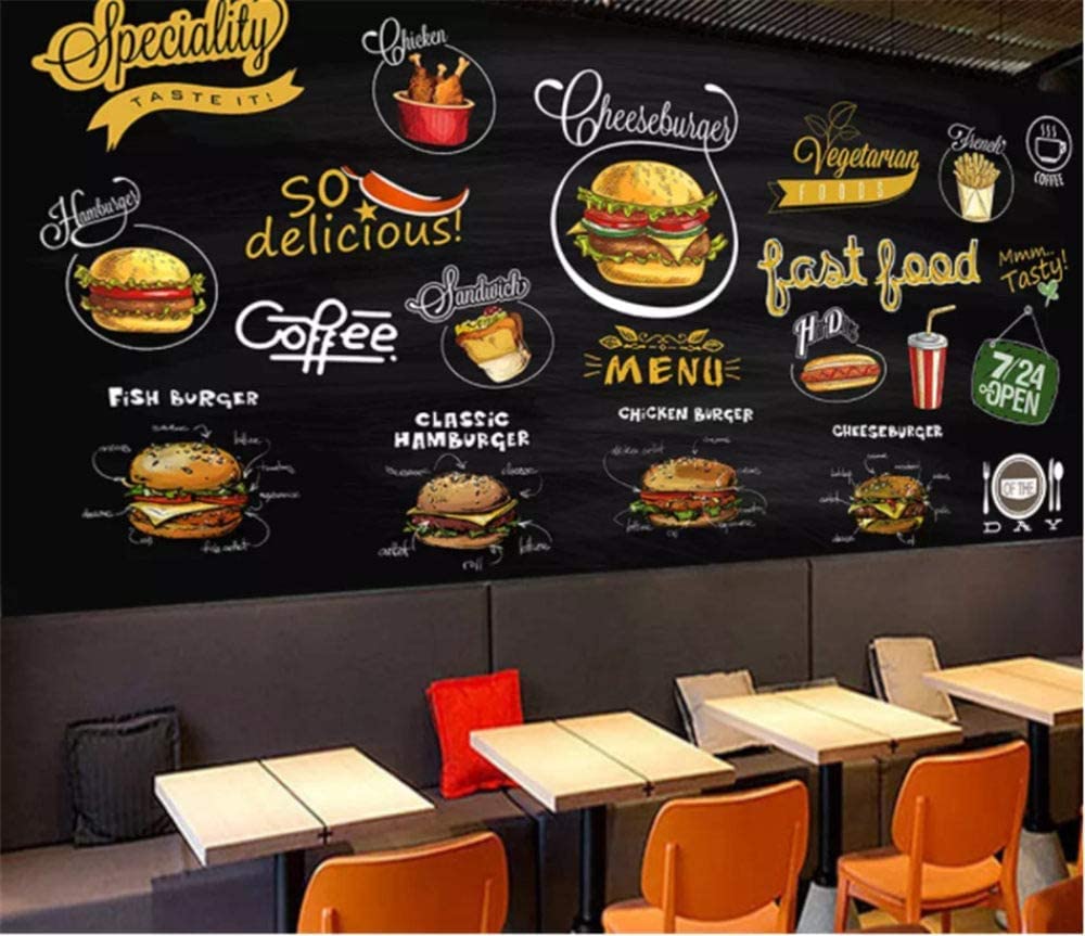 Murales De Pared De Pelar Y Pegar Baño Papel Pintado Removible Para El Dormitorio Restaurante Occidental Pizza Hamburguesa Restaurante De Comida Rápida 3D Render 3D Autoadhesivo Pegatina 200x150 cm