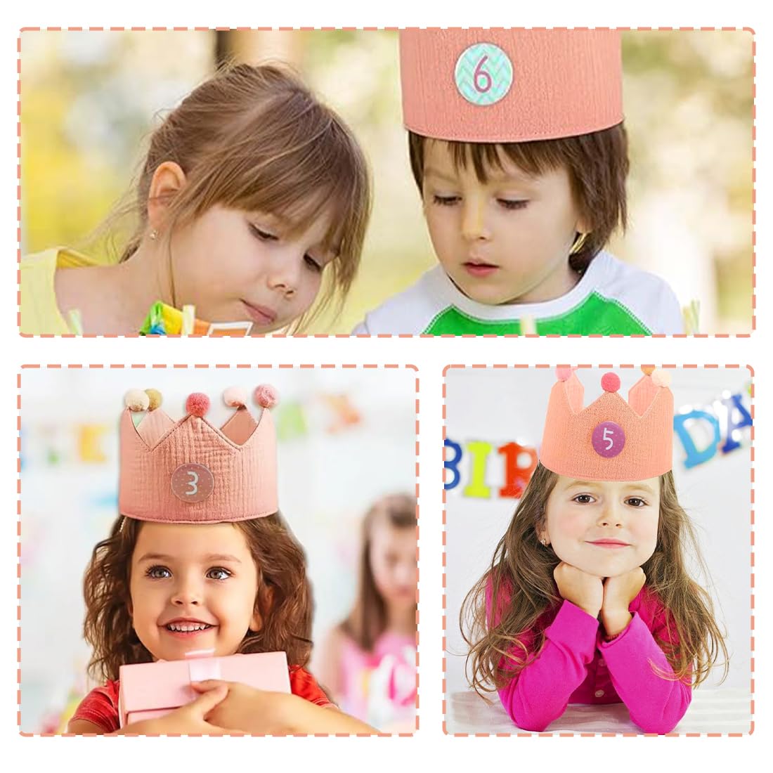 Geburtstagskrone Aus Musselin Für Kinder – Verstellbar, Mit Zahlenknöpfen 0-9, Rosa, Weich & Atmungsaktiv, Perfekt Für Fotos
