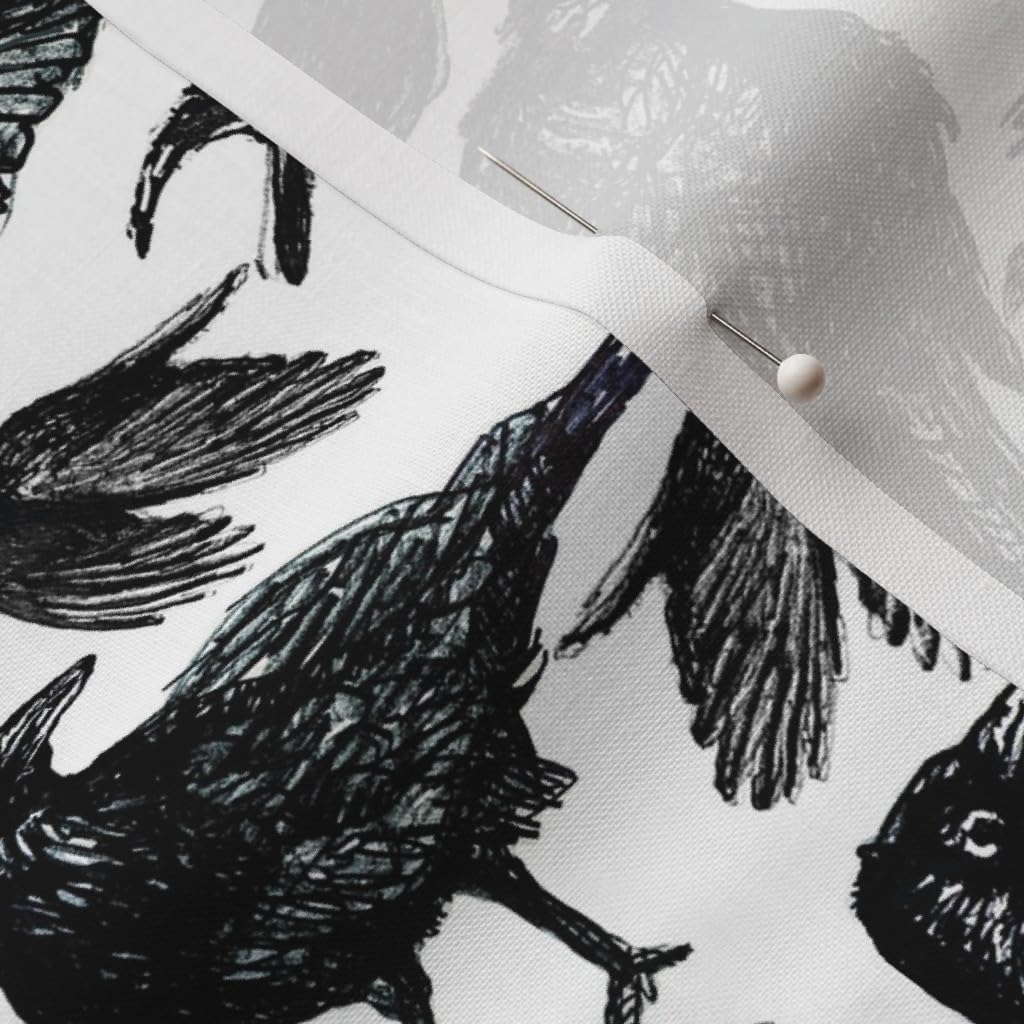 Spoonflower Fabric - Crows Black White Birds Fantasy Pen Ink Printed on Petal Signature Cotton Fabric by The Yard - Sewing Quilting Apparel Crafts Decor