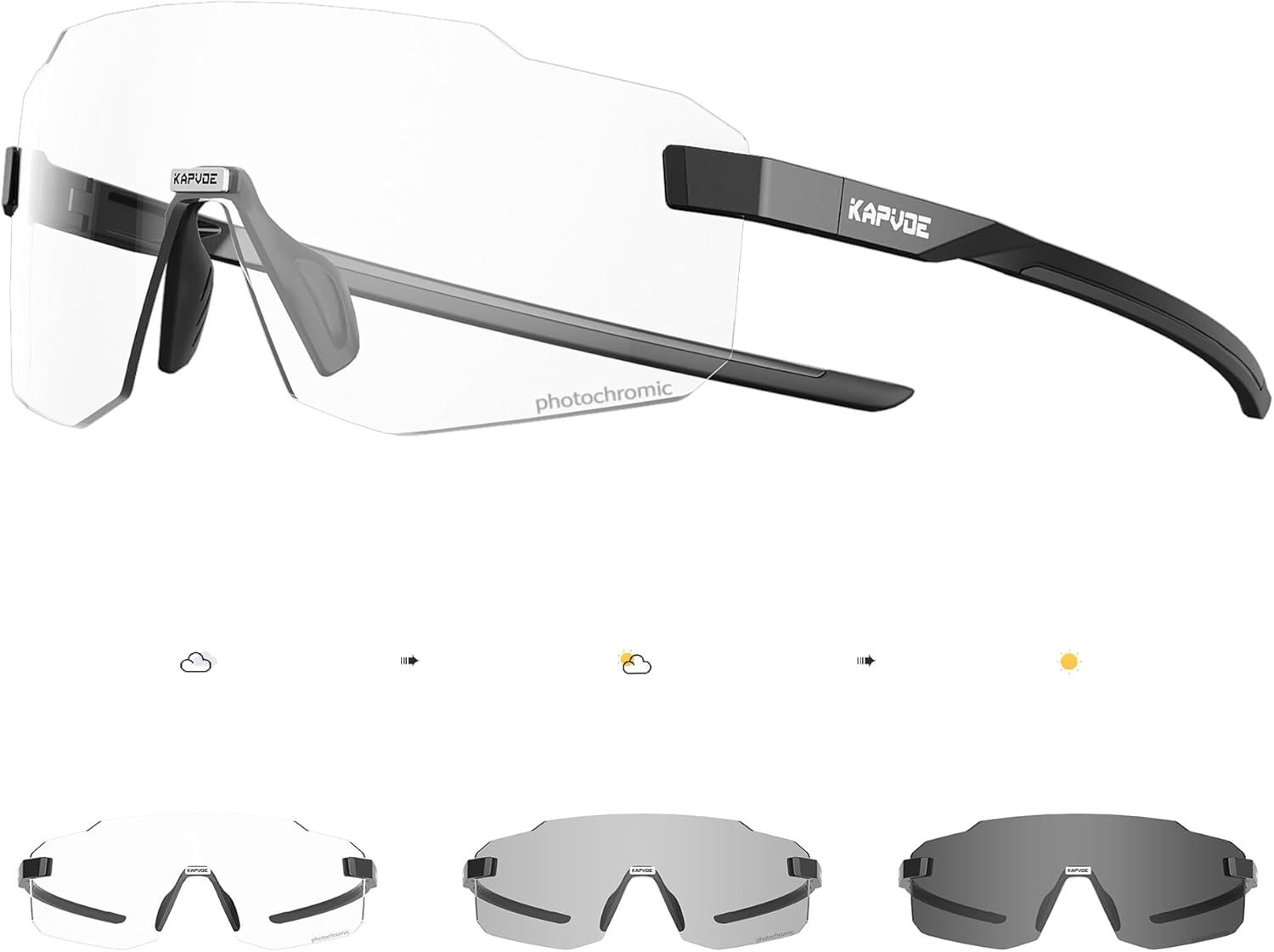 KAPVOE Photochromic Cycling Glasses for Men Women Sport Sunglasses UV Protection Driving Mountain Running MTB Frameless K341