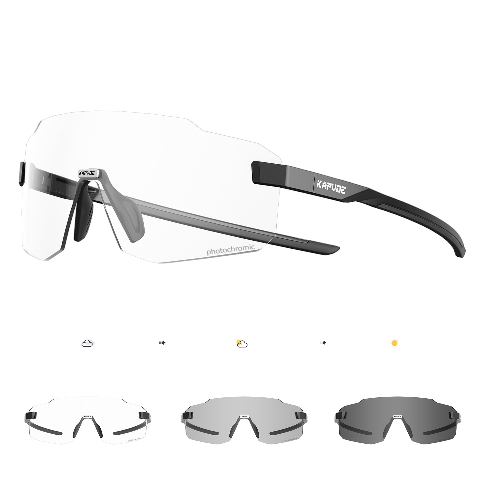 KAPVOE Photochromic Cycling Glasses for Men Women Sport Sunglasses UV Protection Driving Mountain Running MTB Frameless K341
