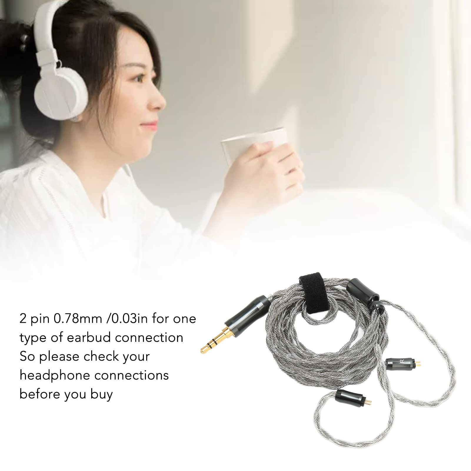 Cable de Repuesto para Auriculares, Trenzado Híbrido Detalle de Sonido Superior, Trenzado Planetario Escuche Más Detalles, Desorden de Balance Adecuado para Todos Los Reproductores de Música con Conec