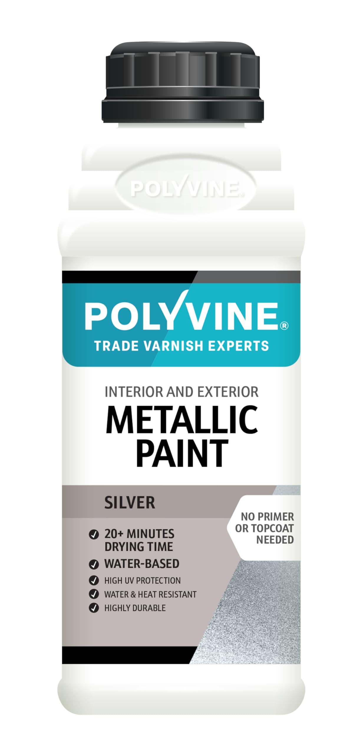Polyvine Metallic Paint – Acrylic Metallic Heat Resistant Paint No Primer or Topcoat Needed - Water & UV Resistant Decorative Paint for Ceramics, Furniture, Ornaments, Interior Walls, Metalwork & More