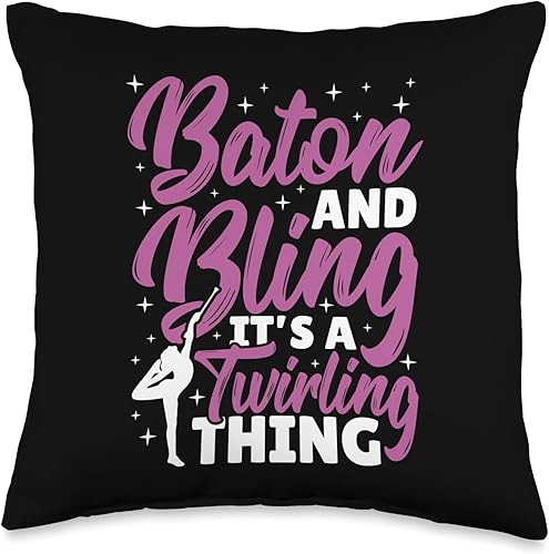 Baton Twirling Majorettes Cute Baton Design Baton and Bling It's A Twirling Thing Throw Pillow, 16x16, Multicolor