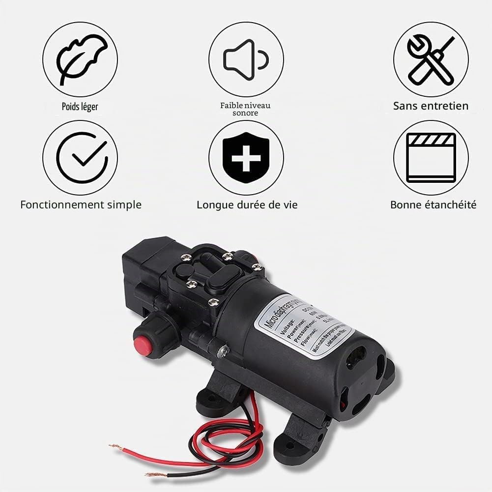 Pompe à Eau 12V DC, 12V Water Pump, Pompe eau Camping Car, 160Psi 100W 8L/min Diaphragm Pump, Pompe à amorçage Automatique à diaphragme pour Caravane/Bateau/VR