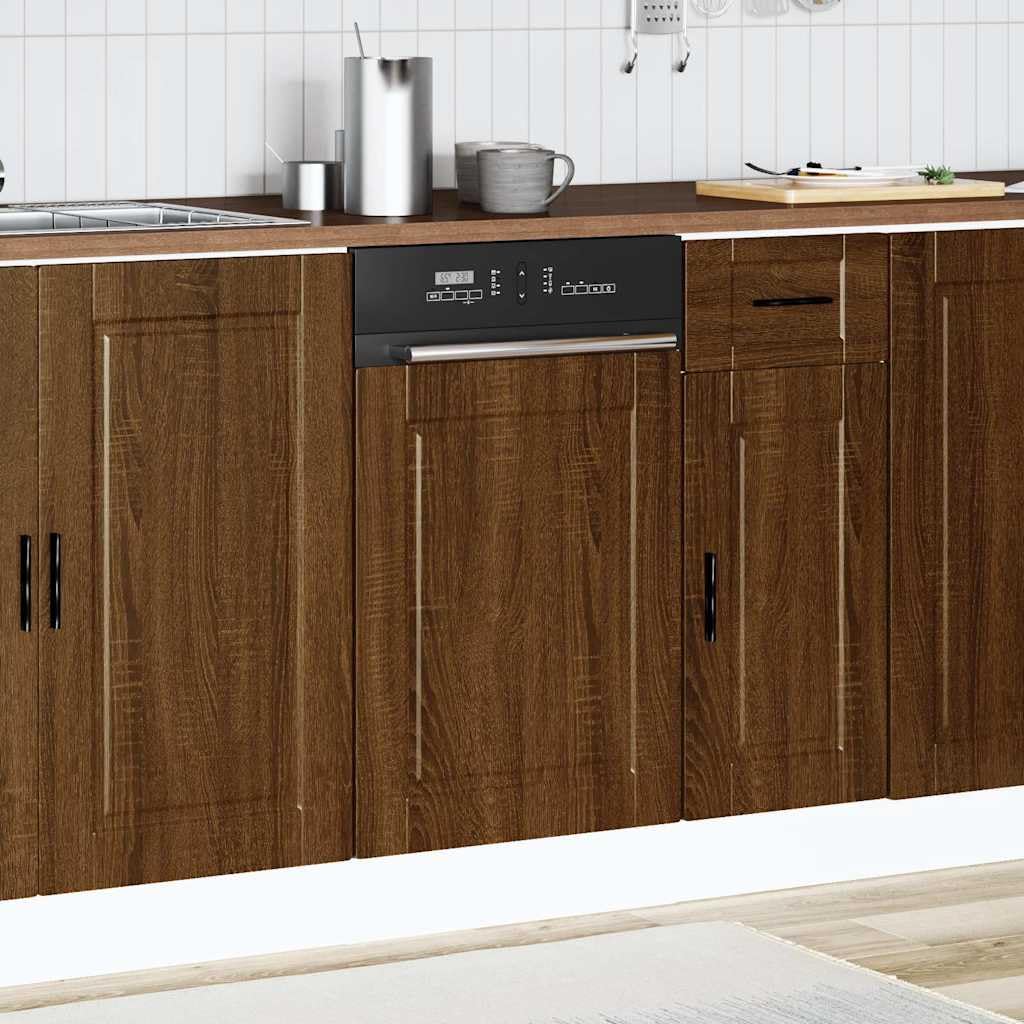 Brown Oak Engineered Wood Dishwasher Front Panel, 45x57 cm | Fits semi-integrated built-in dishwashers, featuring a 1.5 cm thickness and Porto design to match kitchen cabinetry.