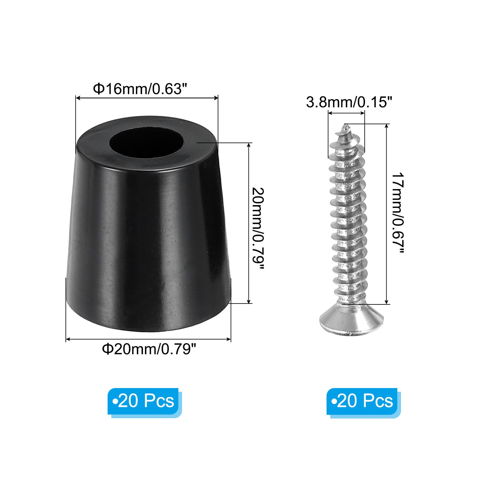 PATIKIL Cutting Board Feet,20 Pieces Non Slip Rubber Feet Bumpers with 304 Stainless Steel Screws for Cutting Board Furniture Chairs Desks 0.79"Wx0.79"H - Image 2