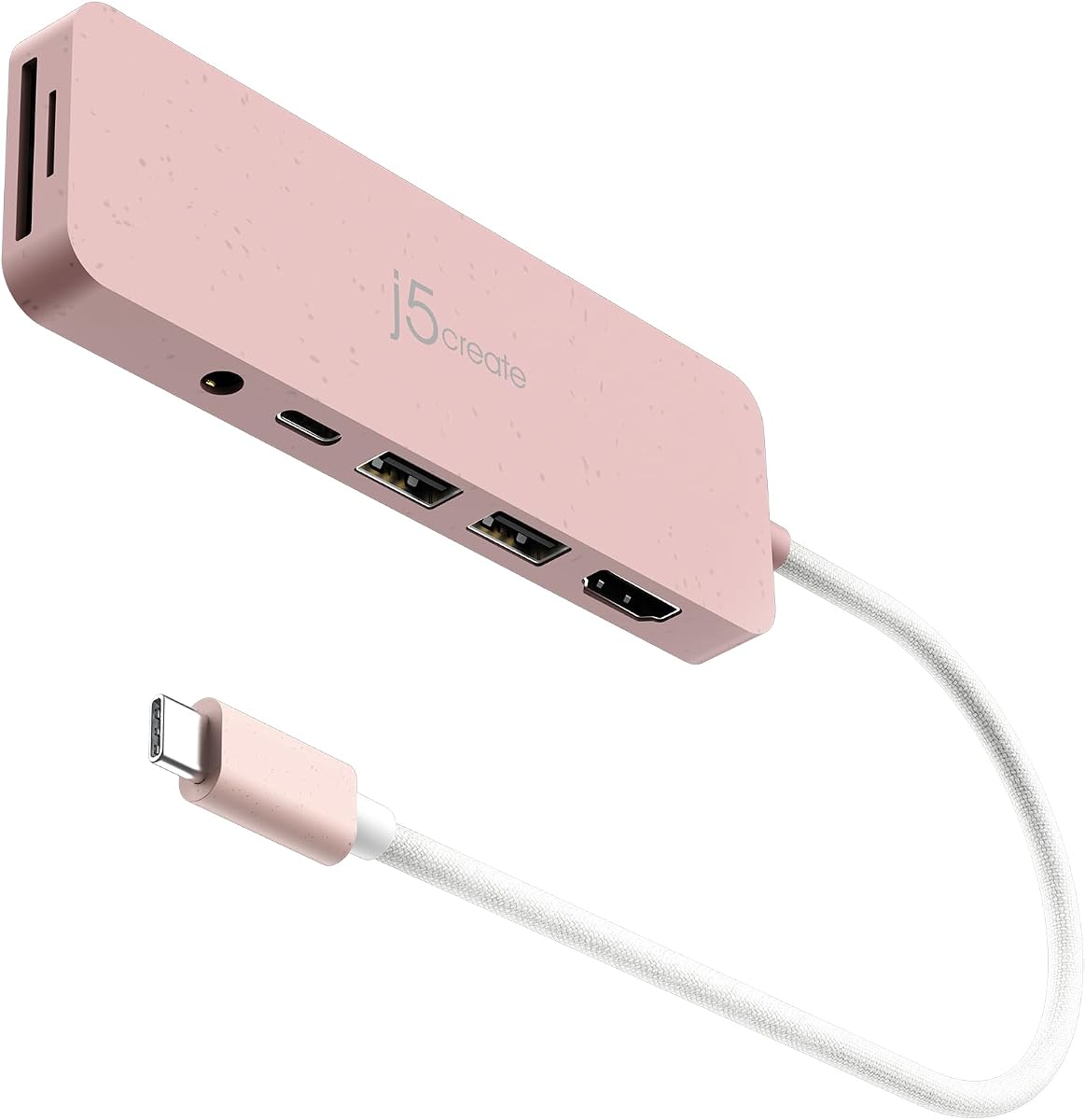 j5create USB-C Pink Multi-Port Hub with Power Delivery with 4K HDMI/2 USB-A | PD 100W Charging SD&Micro SD/3.5mm Audio | for MacBook/iPad Pro/iMac/Surface/XPS/Thinkpad/Galaxy/and More(JCD373ER)