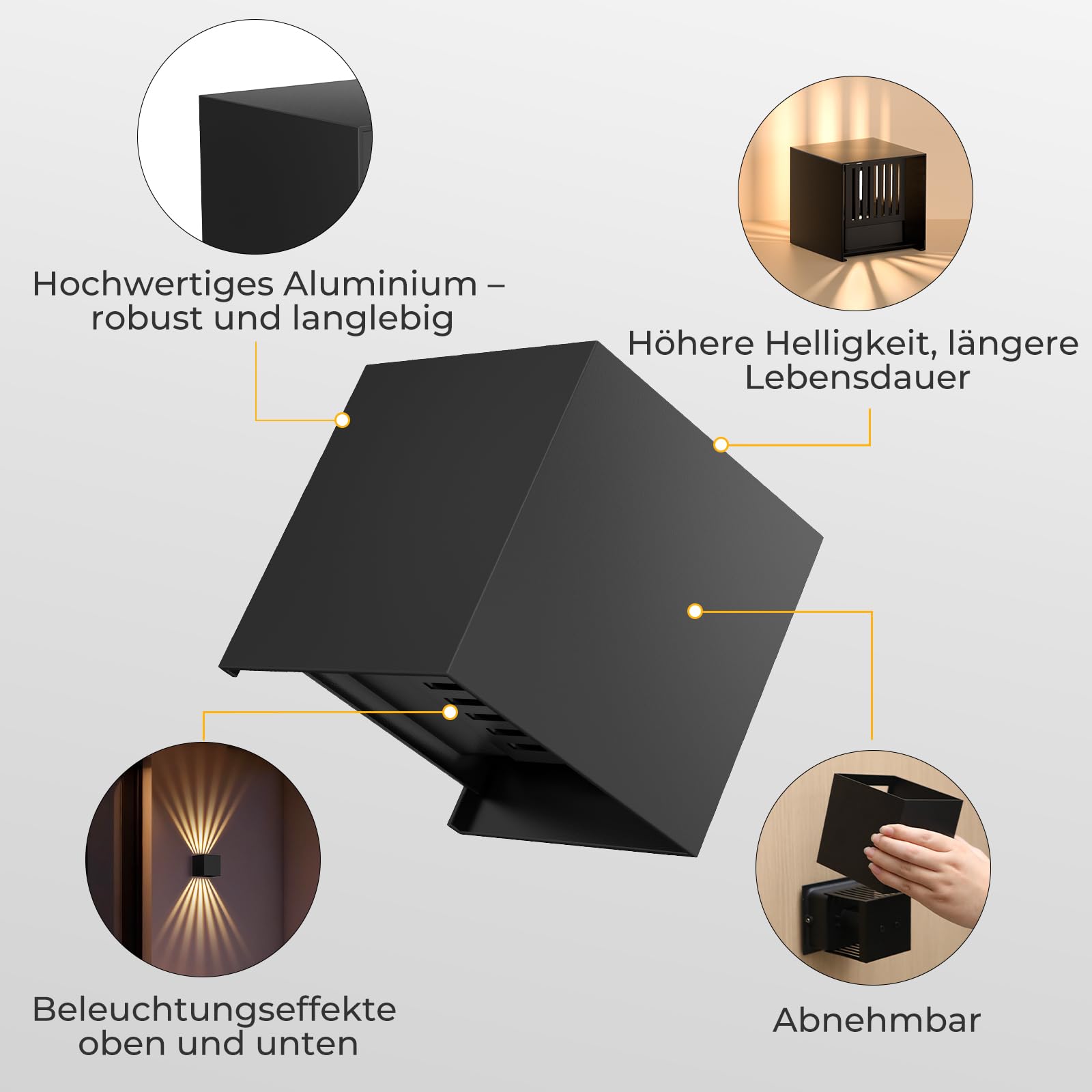 LED Wandleuchte Innen/Außen, Schwarz | IP67, Aluminium, Up Down 3000K Warmweiß, 12W, Moderne Dekoration für Wohnzimmer, Schlafzimmer, Korridor & Treppenhaus
