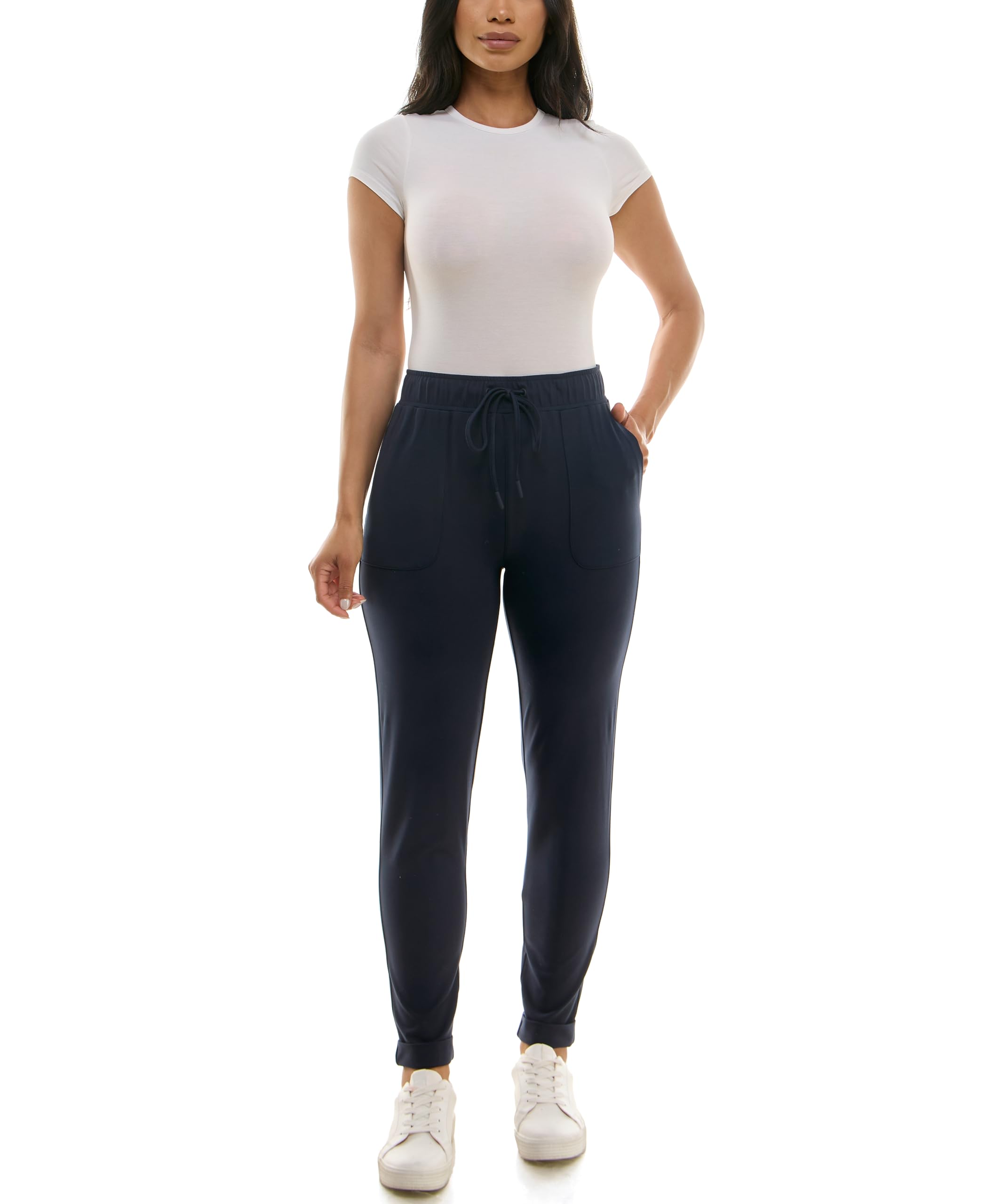 Zac & Rachel Women's Brushed Dty Jogger with Functional Pockets, Elastic + Tie Waist, and Rolled Ankle Cuff