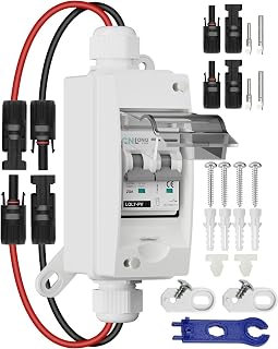 Solar Disconnect Switch 20A DC1000V Circuit Breaker 2P with PV Connector and IP65 Small Breaker Box and Wall Hooks for Outdoor PV Stystem, Battery, PV Array MCB