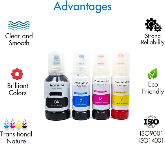 102 Ink Compatible with Epson 102 Ink Cartridges Refills Bottle Multipack, for EcoTank ET-2750 ET-2700 ET-2710 ET-2720 ET-2756 ET-285 ET-3700 ET-3750 ET-4700 ET-4750 ET-15000