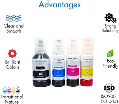 102 Ink Compatible with Epson 102 Ink Cartridges Refills Bottle Multipack, for EcoTank ET-2750 ET-2700 ET-2710 ET-2720 ET-2756 ET-285 ET-3700 ET-3750 ET-4700 ET-4750 ET-15000