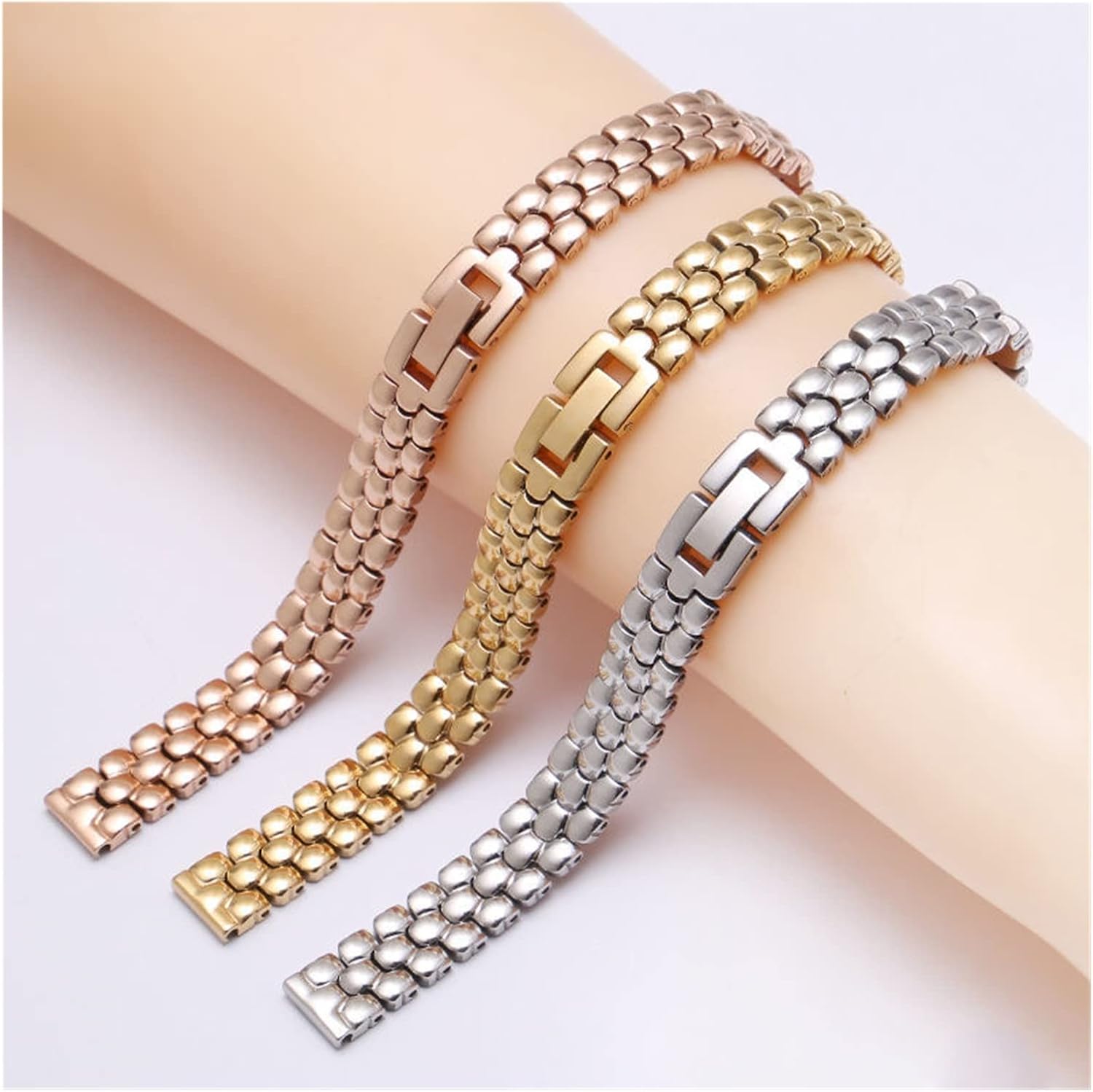 MJMT06 Stainless Steel Watchband 6mm 8mm 10mm Silver Golden Bracelet Replacement Strap Compatible with Size Dial Lady's Fashion Watch Bracelet