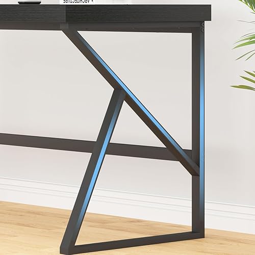 Miniatura 5 de HSH Escritorio blanco, moderno escritorio para computadora portátil para oficina en casa, escritorio grande industrial de madera de metal para