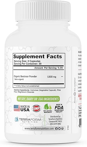 Miniatura 8 de Extracto de remolacha roja, 1300 mg por porción, suplemento de remolacha en polvo, 60 cápsulas, 1 mes, apto para veganos, fabricado en Estados Unidos