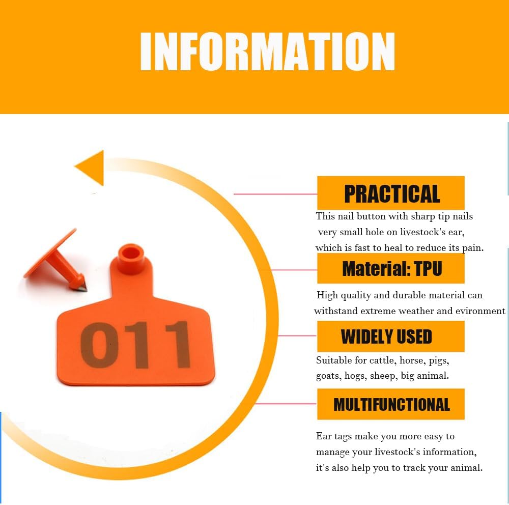 100 Large Cattle Ear Label Extra Large 75x100cm/2.95"x3.93" Cow Ear Label Livestock Identification Card Plastic Material for Cattle Pig Large Animals 1-100 Yellow (Orange 1)