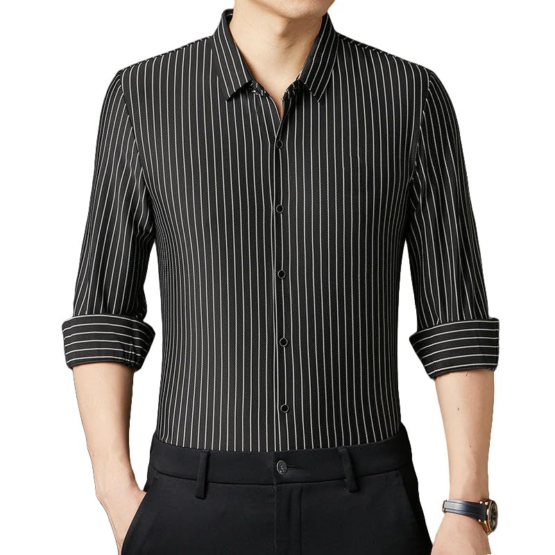 Camisa de vestir a rayas verticales de manga larga calidad MQMYJSP