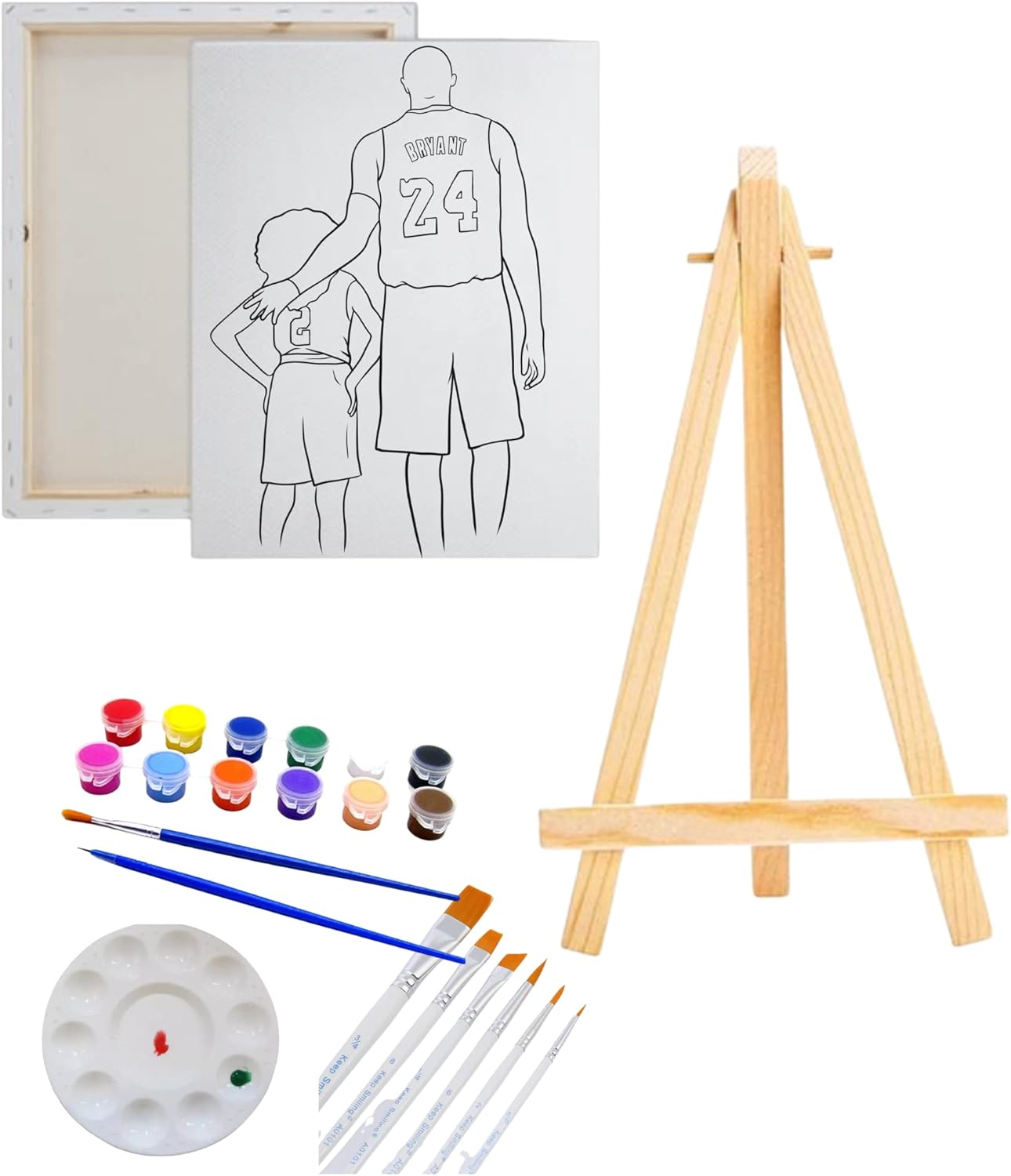 Essenburg Pre Drawn Canvas Kobe Tribute Paint Kit | Adult & Teen Sip and Paint Party Favor | DIY Birthday Paint Kit ((S 8X10 Paint, EASLE, 10 Paint Brushes))