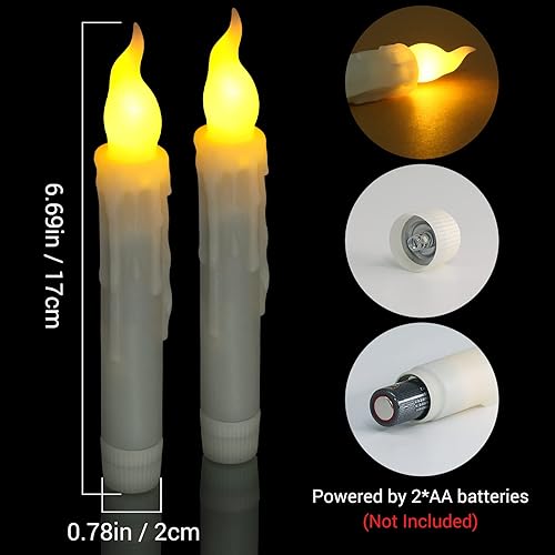 Miniatura 3 de PChero 6pcs LED Taper Candles with Remote Control, Battery Operated Flameless Flickering Window Candlesticks, Dripless Handheld Pillar Candles for