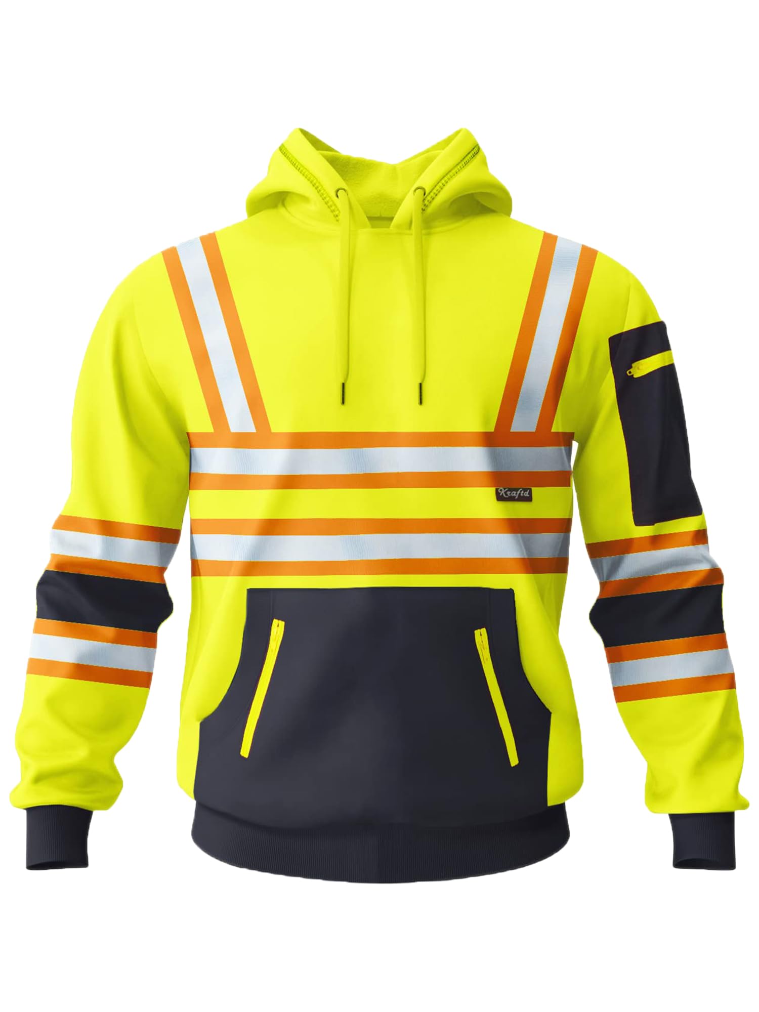 kraftd Mens Hi Vis Hoodie High Viz Hooded Sweatshirt Workwear Hoody With Reflective Tape — view 30