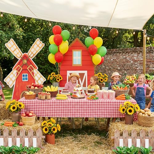 Honoson Large Farm Cardboard Cutouts Sets, Red Farm Party Decoration Farmhouse Backdrop Stand, Yard Signs for Baby Shower Birthday Rustic Party Supplies Photo Props(Barn Windmill) by Honoson - Image 4