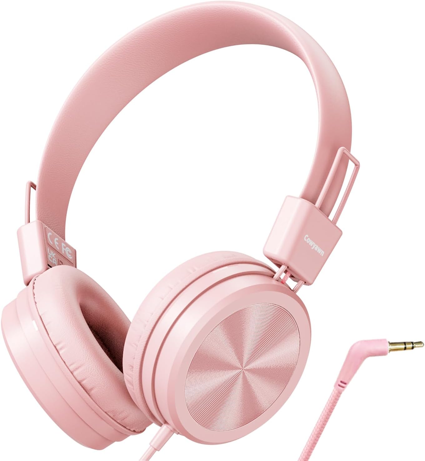 Cowyawn Kids Headphones, 3.5mm Wired Headphones for kids, 94 dB Safe Volume Limit, Stereo Sound, Wired School Headphones with Adjustable Headband Foldable Childrens Headphone for School/Travel,Pink