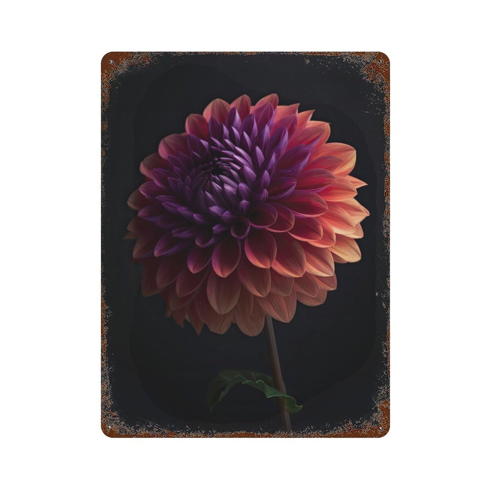 Garage Style Blooming Dahlia Flower Aged Metal Wall Plaque 15.7"x11.8", Farmhouse Wall Decor for Bar And Workshop