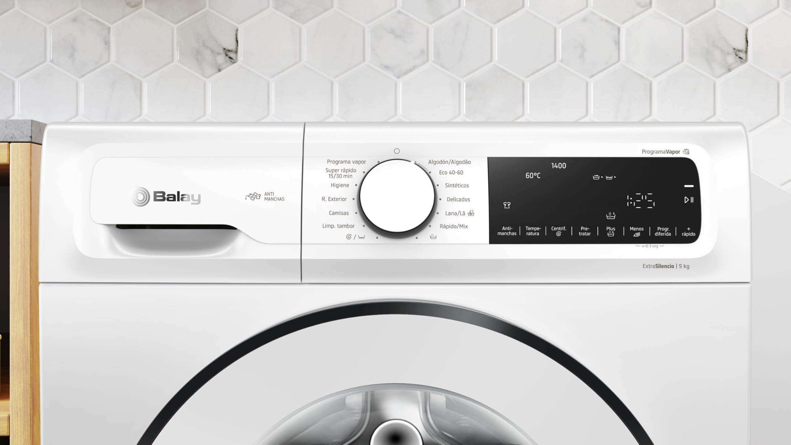 Balay - Lavatrice con programma ferro da stiro, 9 kg, 1400 giri/min, bianco | Riduce la formazione di pieghe e facilita la stiratura con il programma ferro da stiro.